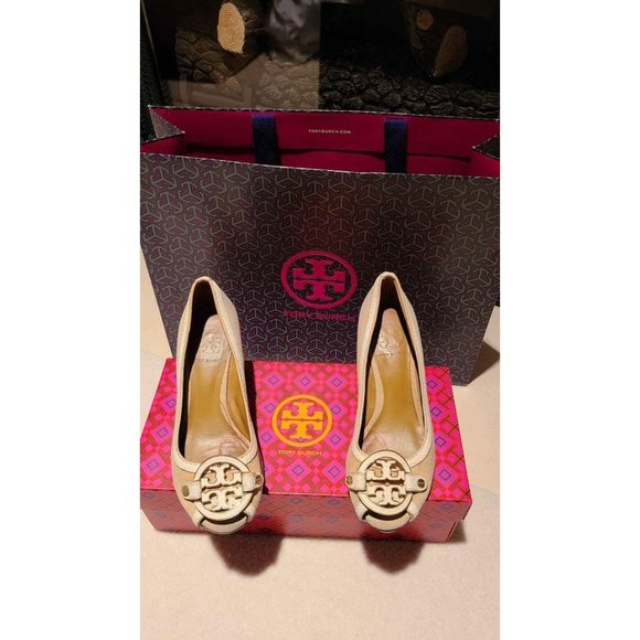 Tory Burch Designer Amanda Peep Open Toe Wedge Heels Size 6 - Picture 2 of 7